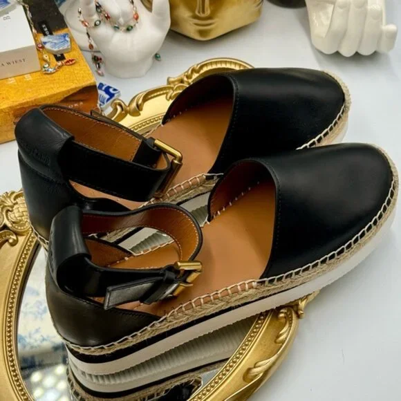 🆕 SEE BY CHLOE 🧿 NWOB Glyn Black Leather Espadrille Sandals - EU 37 - Picture 4 of 16